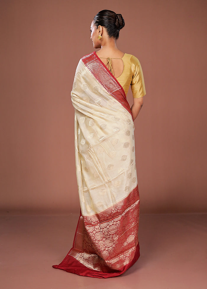 Cream Kora Silk Saree With Blouse Piece