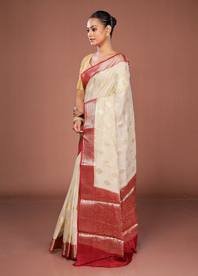 Cream Kora Silk Saree With Blouse Piece