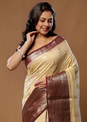 Cream Kora Silk Saree With Blouse Piece - Indian Silk House Agencies