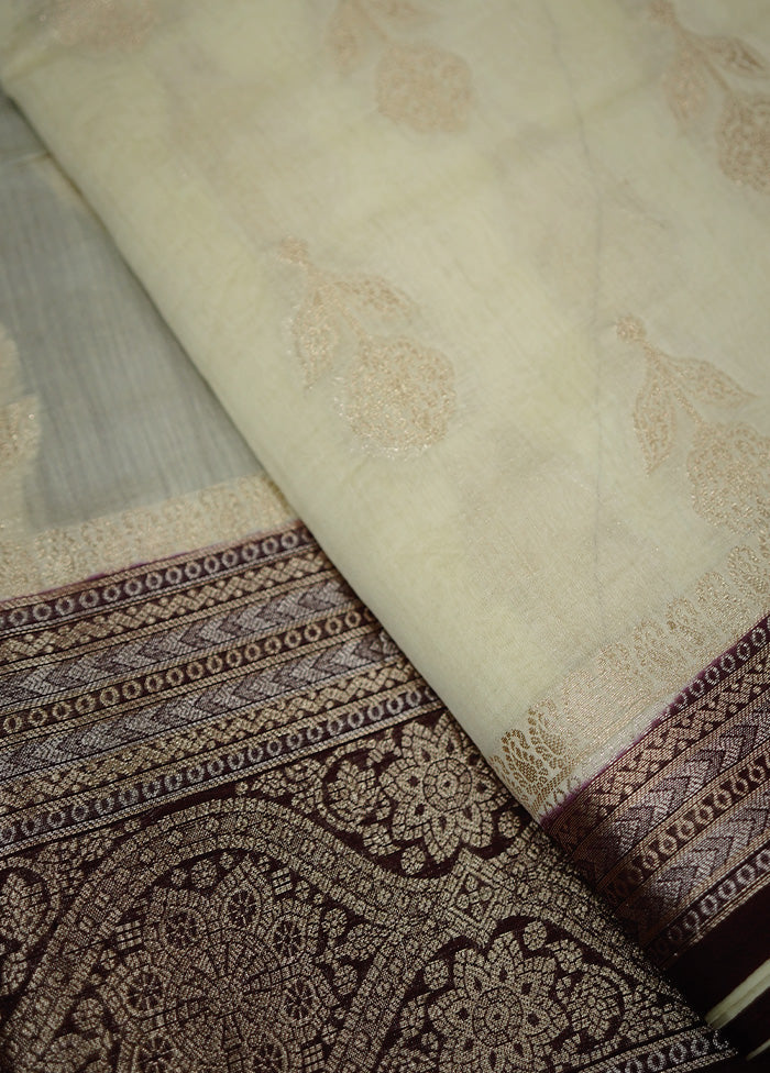 Cream Kora Silk Saree With Blouse Piece - Indian Silk House Agencies