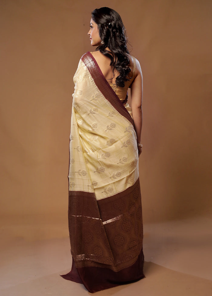 Cream Kora Silk Saree With Blouse Piece - Indian Silk House Agencies