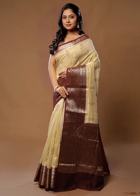 Cream Kora Silk Saree With Blouse Piece - Indian Silk House Agencies