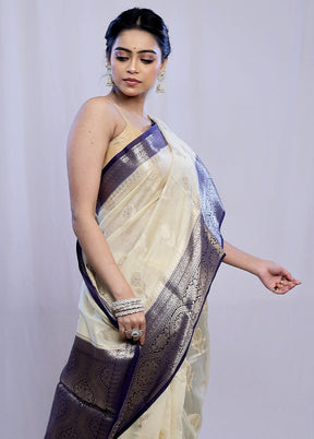 Cream Kora Silk Saree With Blouse Piece - Indian Silk House Agencies