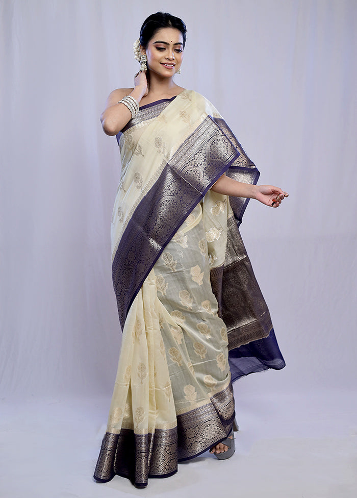 Cream Kora Silk Saree With Blouse Piece - Indian Silk House Agencies