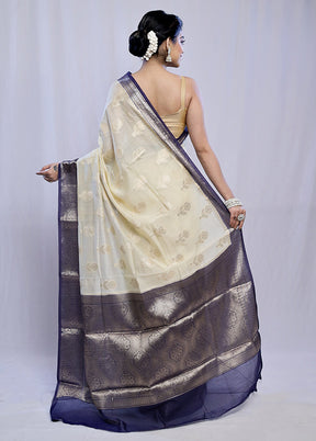 Cream Kora Silk Saree With Blouse Piece - Indian Silk House Agencies