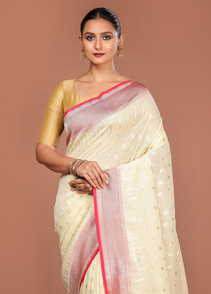 Cream Kora Silk Saree With Blouse Piece
