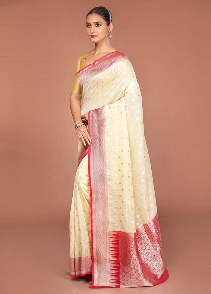 Cream Kora Silk Saree With Blouse Piece