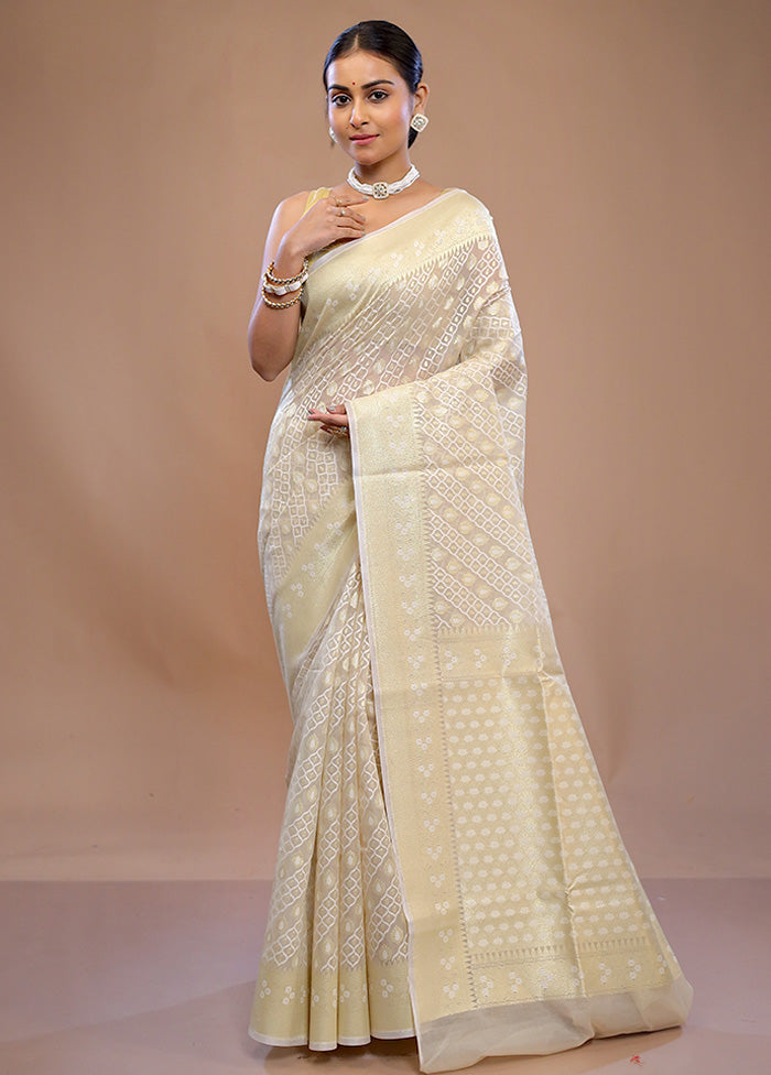 Cream Kora Silk Saree With Blouse Piece - Indian Silk House Agencies