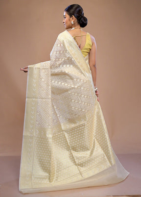 Cream Kora Silk Saree With Blouse Piece - Indian Silk House Agencies