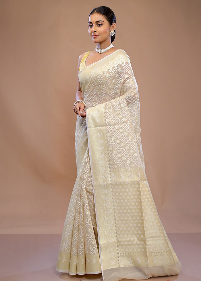 Cream Kora Silk Saree With Blouse Piece - Indian Silk House Agencies