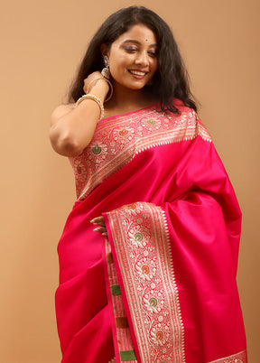 Pink Banarasi Silk Saree With Blouse Piece