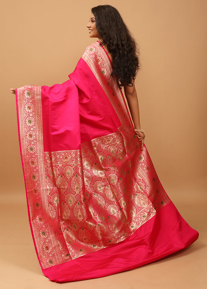 Pink Banarasi Silk Saree With Blouse Piece