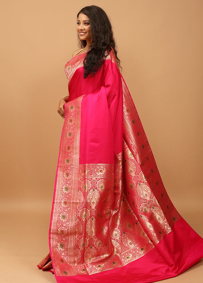 Pink Banarasi Silk Saree With Blouse Piece