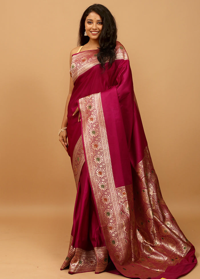 Purple Banarasi Silk Saree With Blouse Piece