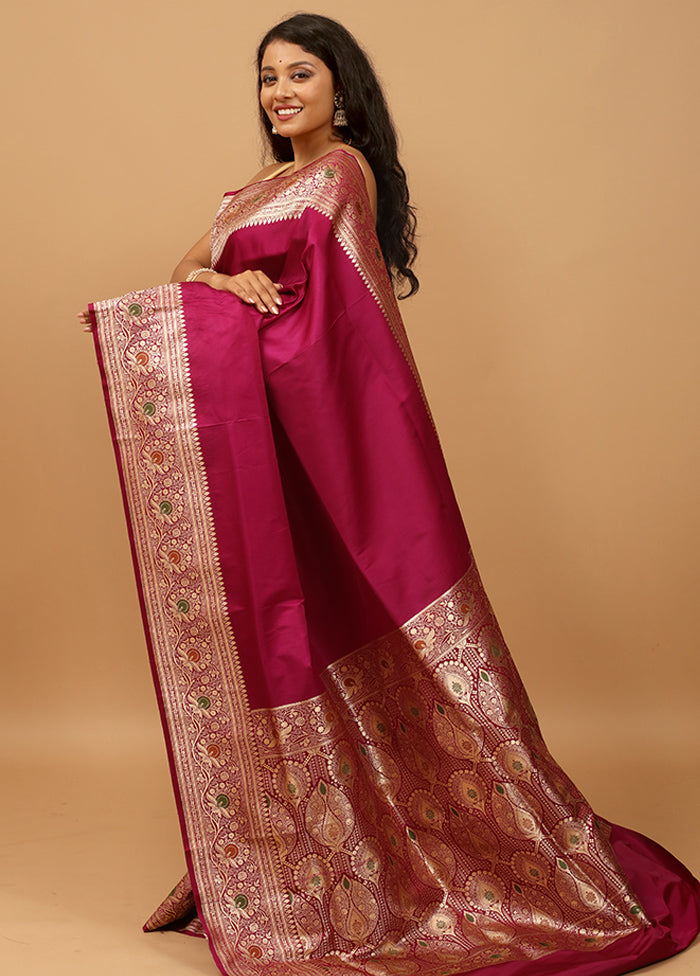 Purple Banarasi Silk Saree With Blouse Piece