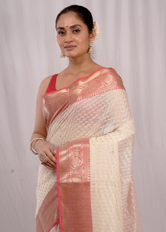 Cream Kora Silk Saree With Blouse Piece - Indian Silk House Agencies