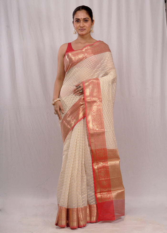 Cream Kora Silk Saree With Blouse Piece - Indian Silk House Agencies