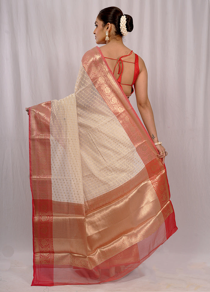 Cream Kora Silk Saree With Blouse Piece - Indian Silk House Agencies