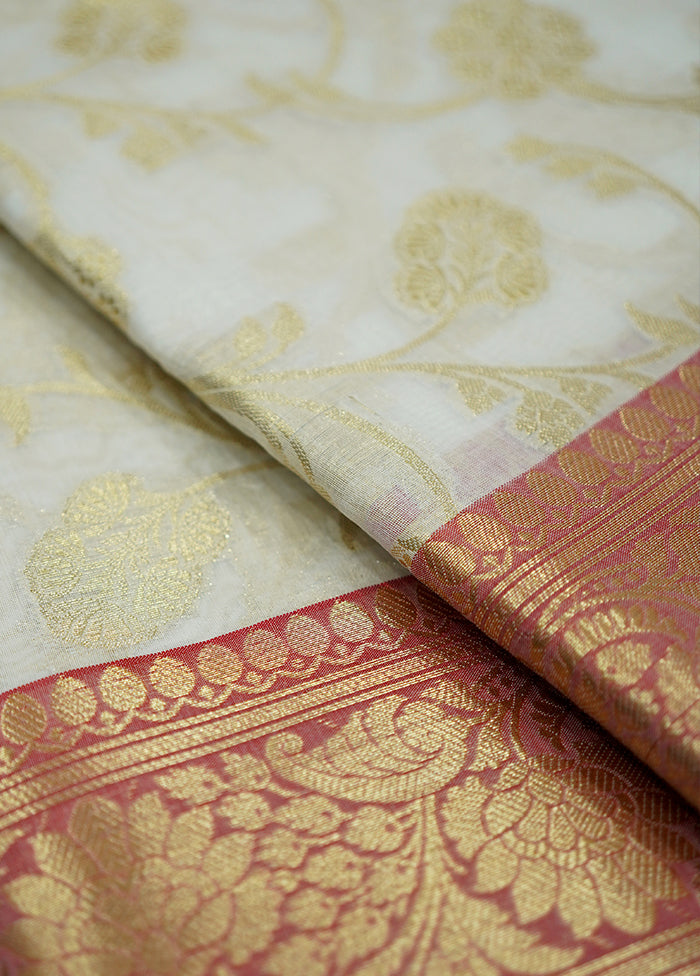 Cream Kora Silk Saree With Blouse Piece - Indian Silk House Agencies