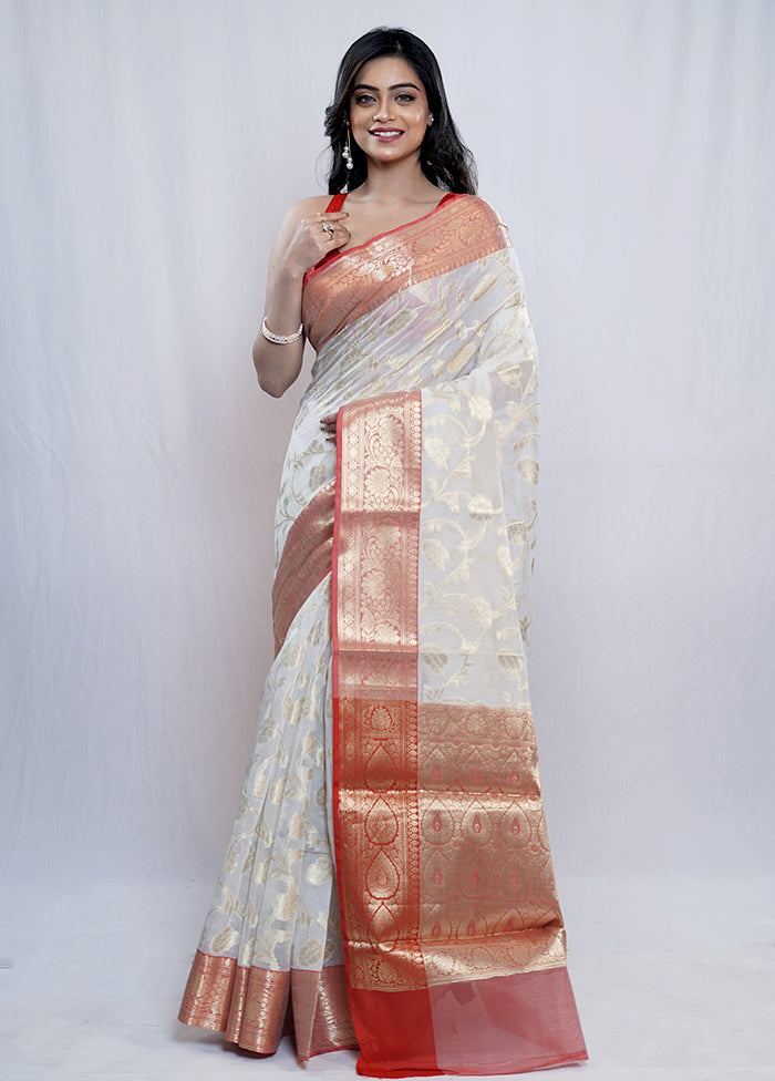 Cream Kora Silk Saree With Blouse Piece - Indian Silk House Agencies