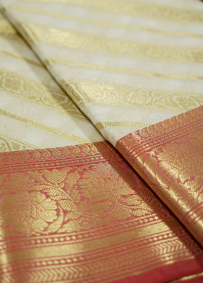 Cream Kora Silk Saree With Blouse Piece - Indian Silk House Agencies