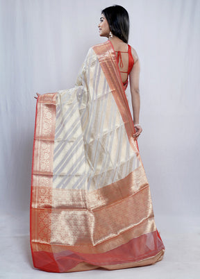 Cream Kora Silk Saree With Blouse Piece - Indian Silk House Agencies