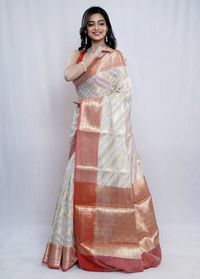 Cream Kora Silk Saree With Blouse Piece - Indian Silk House Agencies