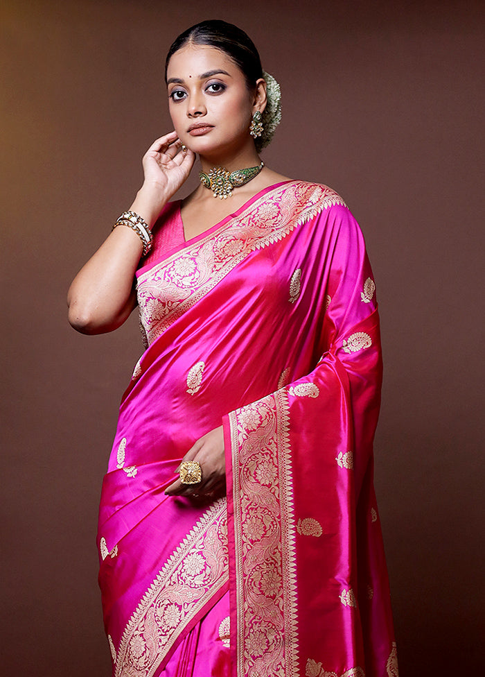 Pink Handloom Katan Pure Silk Saree With Blouse Piece