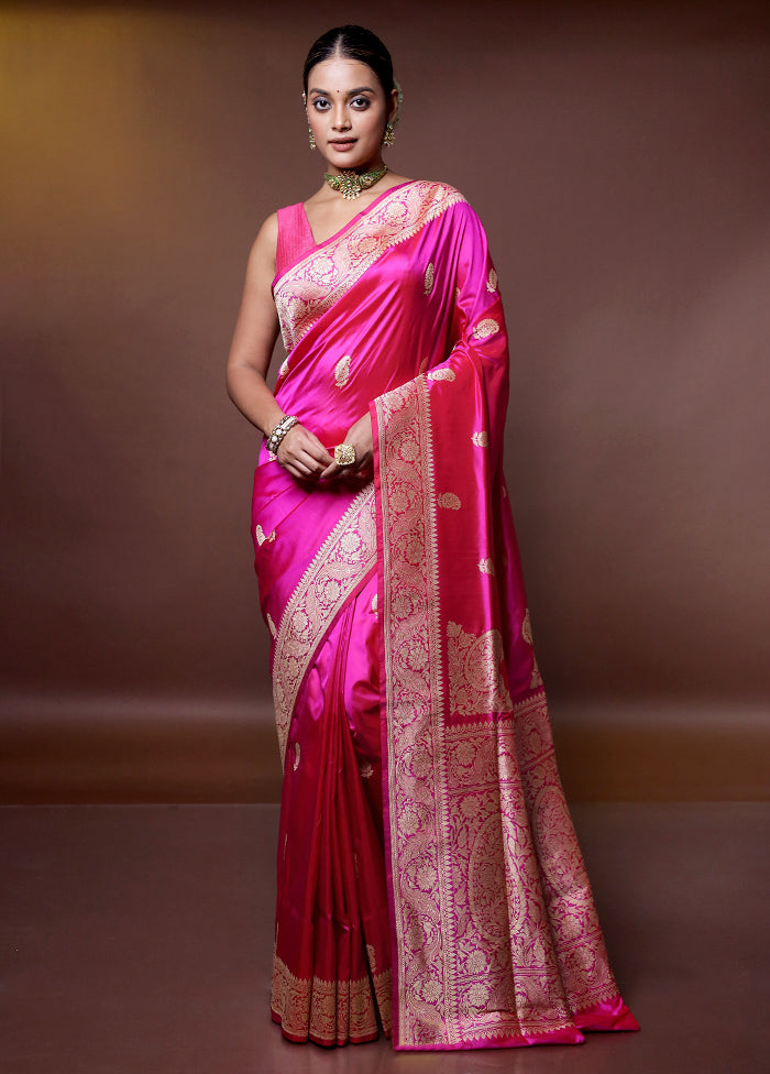 Pink Handloom Katan Pure Silk Saree With Blouse Piece