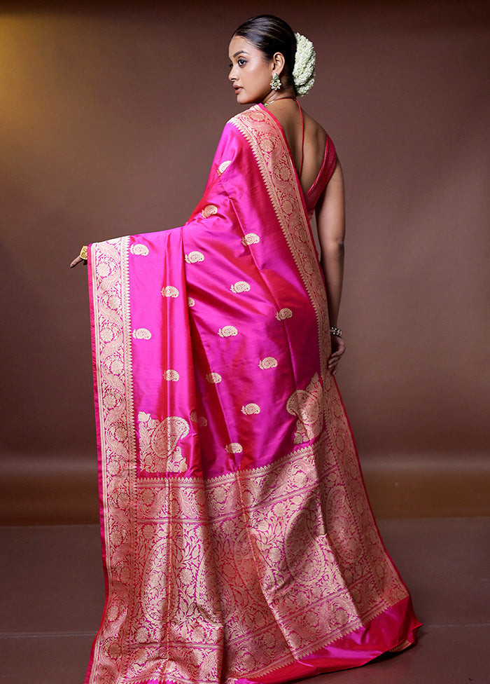 Pink Handloom Katan Pure Silk Saree With Blouse Piece