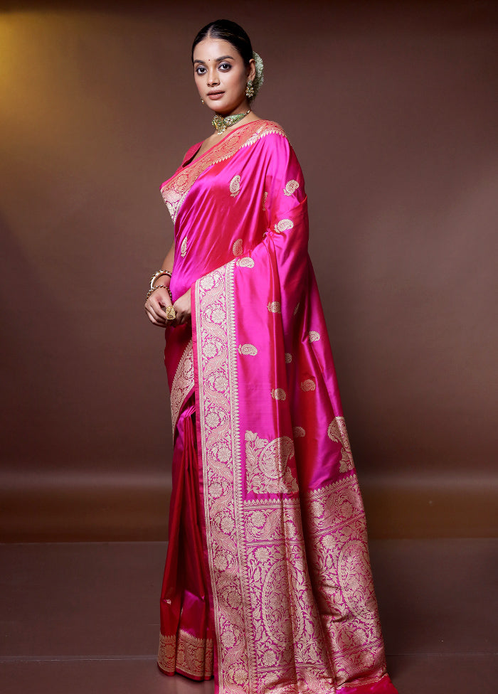 Pink Handloom Katan Pure Silk Saree With Blouse Piece