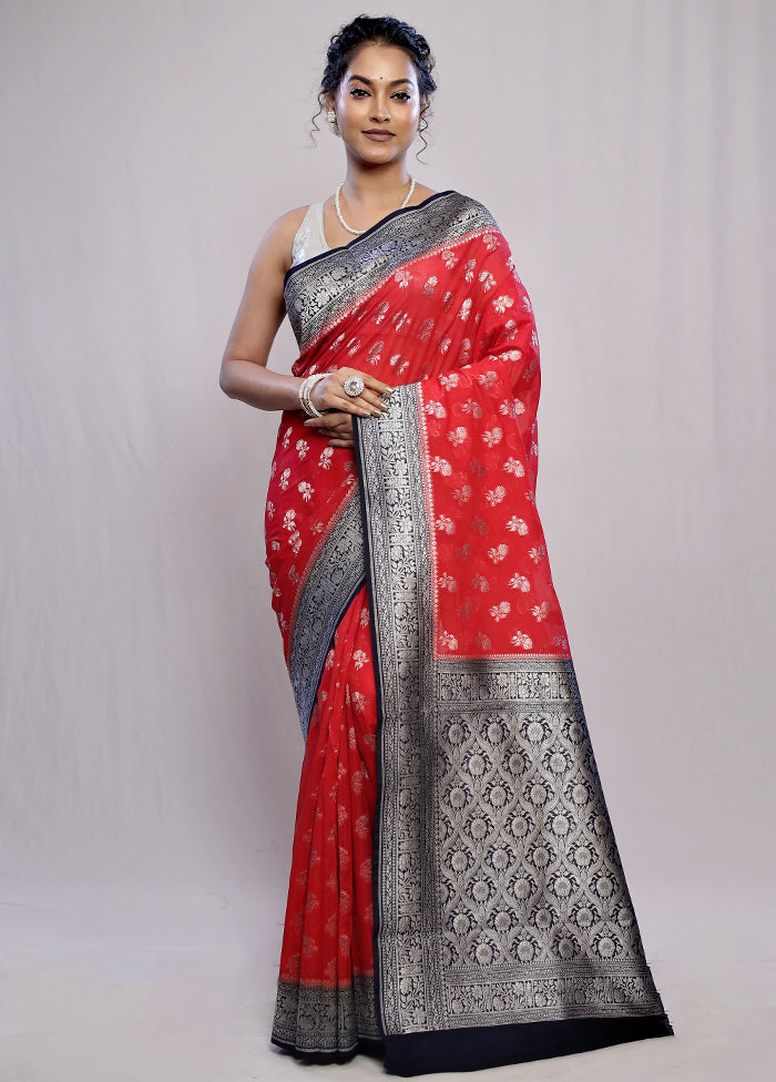 Red Dupion Silk Saree With Blouse Piece - Indian Silk House Agencies