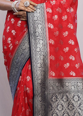 Red Dupion Silk Saree With Blouse Piece - Indian Silk House Agencies