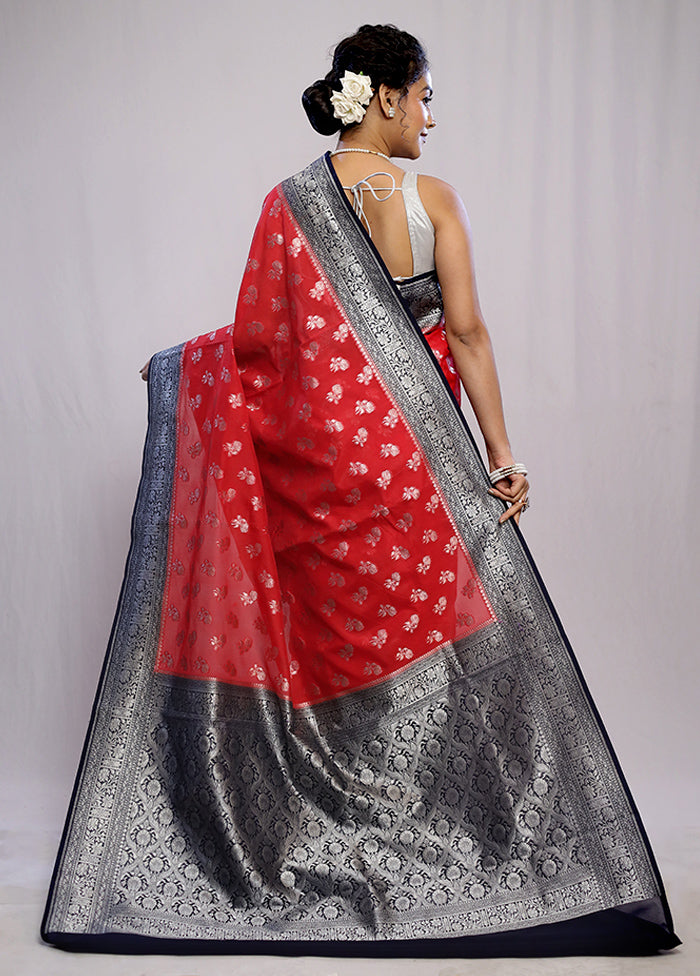 Red Dupion Silk Saree With Blouse Piece - Indian Silk House Agencies