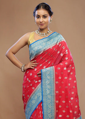 Red Dupion Silk Saree With Blouse Piece - Indian Silk House Agencies