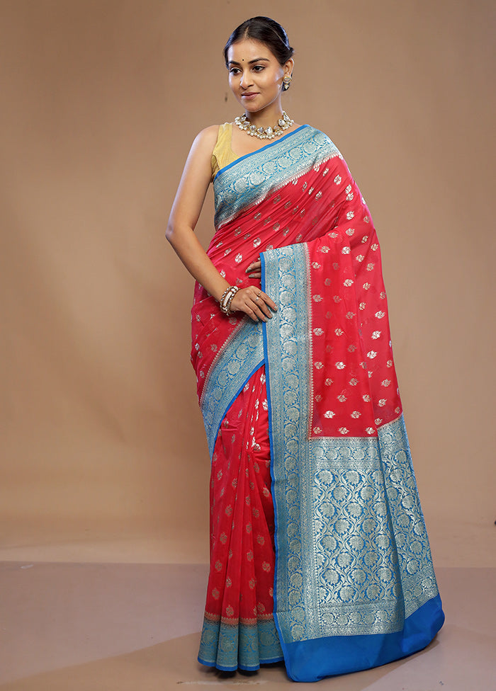 Red Dupion Silk Saree With Blouse Piece - Indian Silk House Agencies