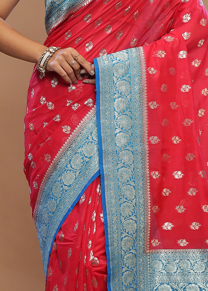 Red Dupion Silk Saree With Blouse Piece - Indian Silk House Agencies