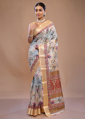 Cream Printed Silk Saree Without Blouse Piece - Indian Silk House Agencies