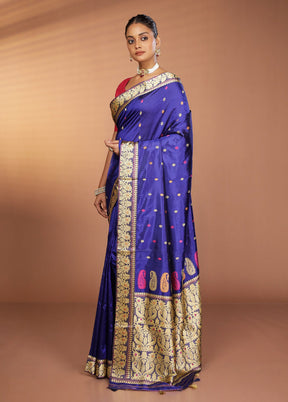 Blue Handloom Assam Pure Silk Saree With Blouse Piece
