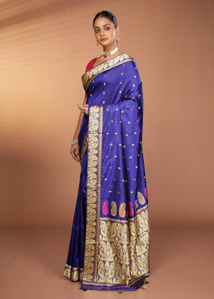 Blue Handloom Assam Pure Silk Saree With Blouse Piece