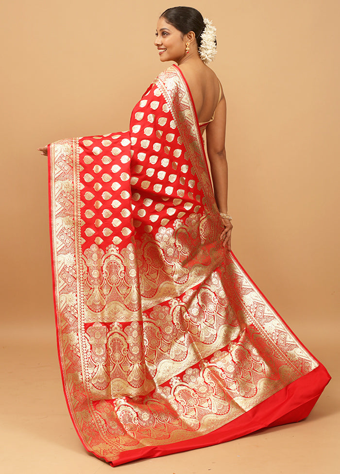 Red Banarasi Silk Saree With Blouse Piece