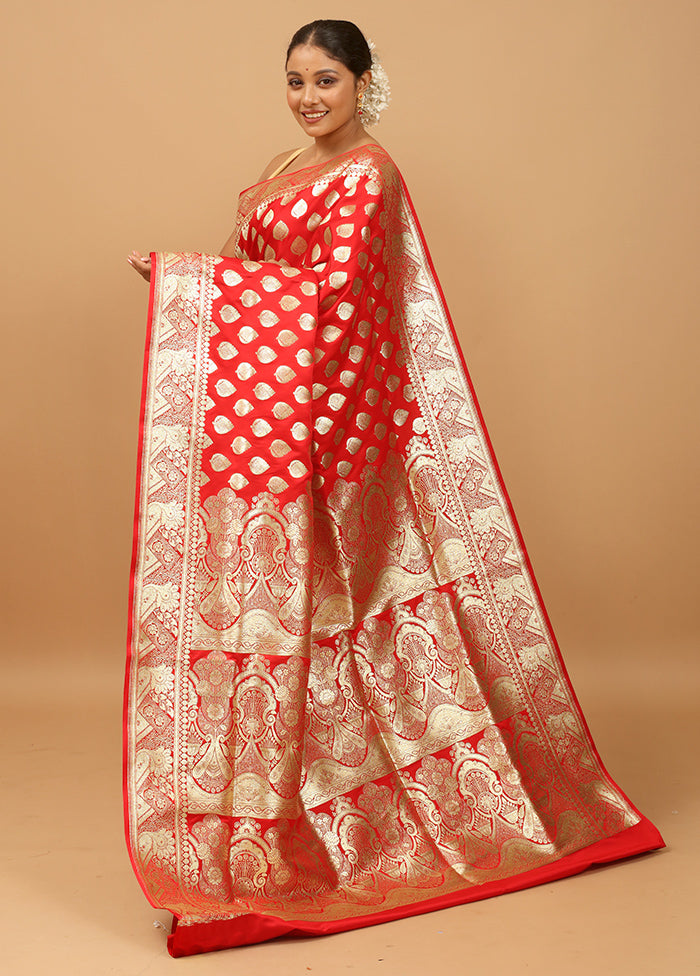 Red Banarasi Silk Saree With Blouse Piece