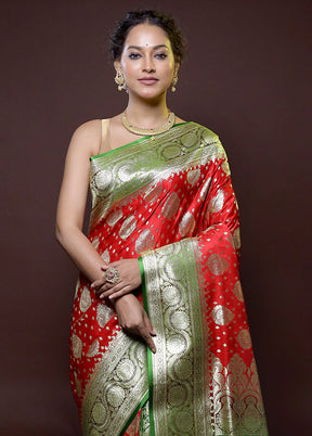 Red Banarasi Silk Saree With Blouse Piece