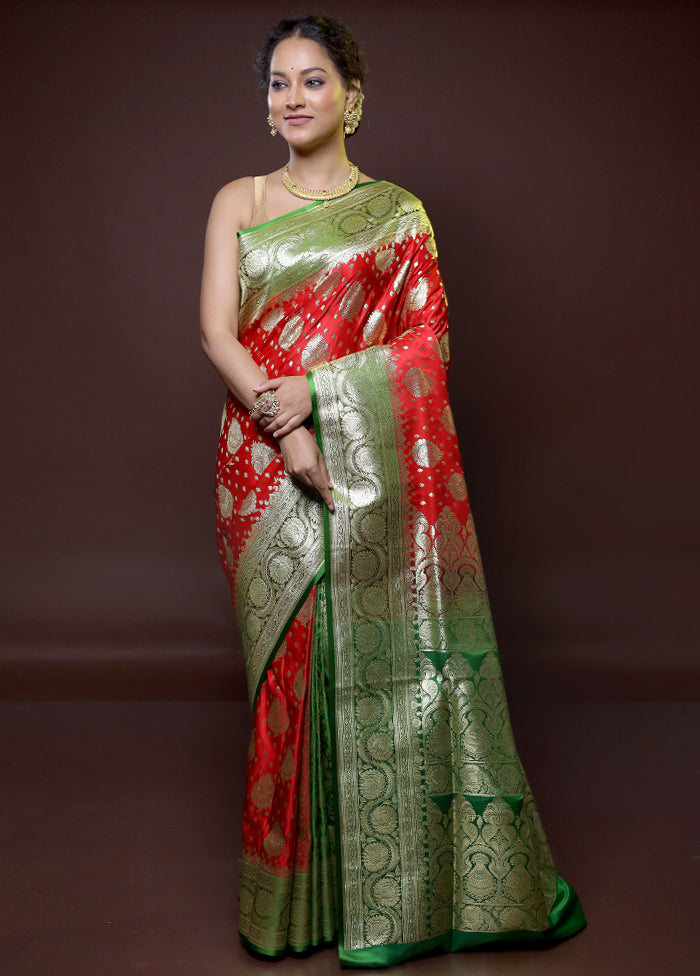 Red Banarasi Silk Saree With Blouse Piece