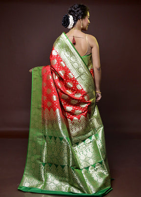 Red Banarasi Silk Saree With Blouse Piece