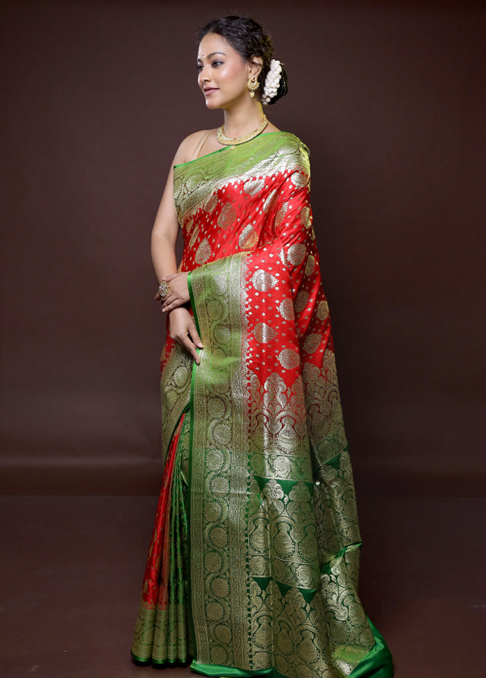 Red Banarasi Silk Saree With Blouse Piece