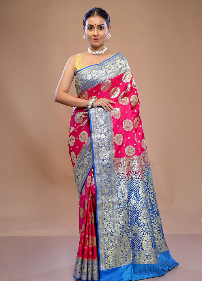 Pink Banarasi Silk Saree With Blouse Piece - Indian Silk House Agencies