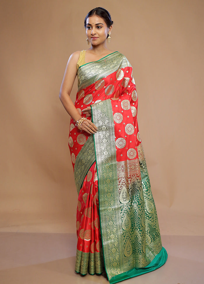 Red Banarasi Silk Saree With Blouse Piece - Indian Silk House Agencies