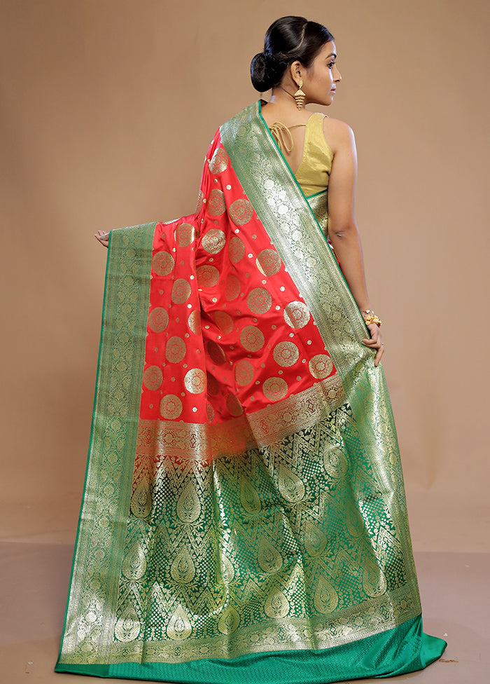 Red Banarasi Silk Saree With Blouse Piece - Indian Silk House Agencies