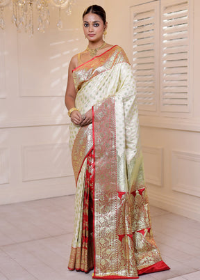 Cream Banarasi Silk Saree With Blouse Piece